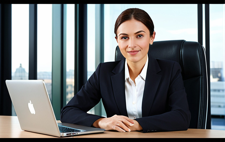 A professional businesswoman in a modest business suit, sitting at a desk in a modern office, fully clothed, appropriate attire, safe for work, perfect anatomy, natural proportions, professional photography, high quality.