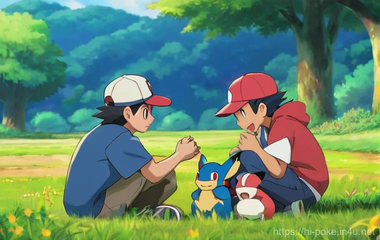 포켓몬스터 애니 속 리그 대회 분석 - A determined Ash Ketchum, around 16 years old, standing confidently with his loyal Pikachu perched o...