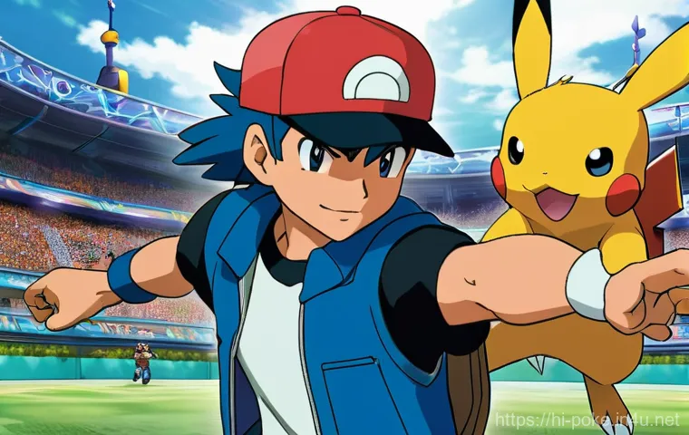 포켓몬스터 애니 속 리그 대회 분석 - An emotional and heartwarming scene depicting the profound bond between Ash Ketchum and his entire P...